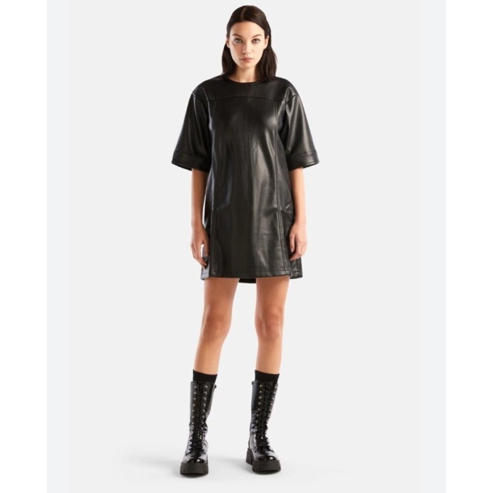 United Colors Of Benetton Faux Leather Dress Small Black 1/2 Sleeve
